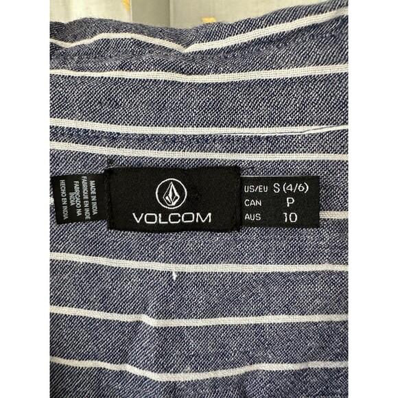 Volcom Coco Ho Sun Chambray Button Down Chest Pockets Stripe Tunic Shirt S - Picture 7 of 8